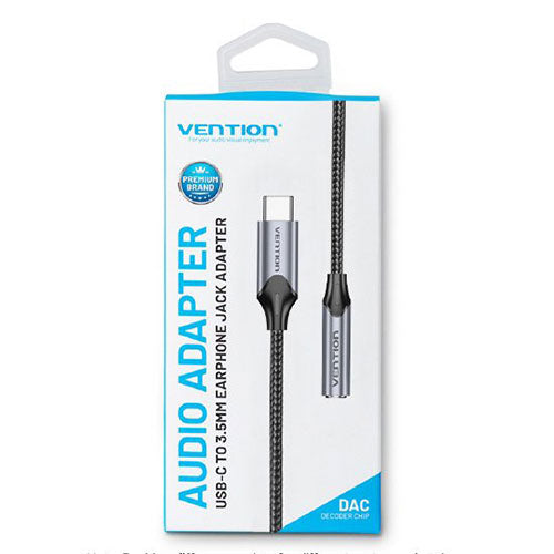 VENTION USB-C Male to 3.5Mm イヤホンジャック 変換ケーブル DAC アダプター 1m Gray アルミニウム合金 BG-5923