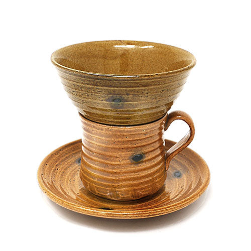 A&K 瀬戸焼き コーヒーカップ ドリッパーセット 陶都・瀬戸の老舗窯元「生宝陶苑」プロデュース 黄瀬戸 KEI-016