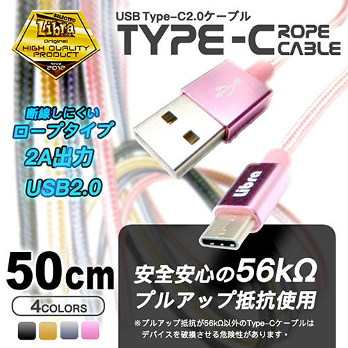 デイトリッパー USB Type-Cケーブル USB2.0 0.5m ロープタイプ シルバー LBR-TCC50CSV