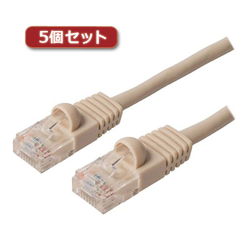 5個セット ミヨシ カテ5eストレ-トLANケーブル 5m アイボリ- TWN-505IVX5