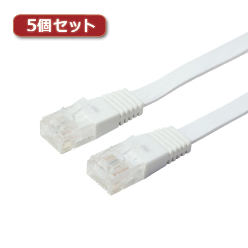 5個セット ミヨシ カテ5eストレートLANケーブル フラットタイプ 幅7.2mm 厚さ1.5mm ホワイト 2m ZLN-FL02WHX5