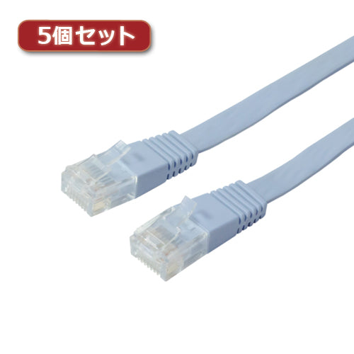 5個セット ミヨシ カテ5eストレートLANケーブル フラットタイプ 幅7.2mm 厚さ1.5mm ブルー 3m ZLN-FL03BLX5