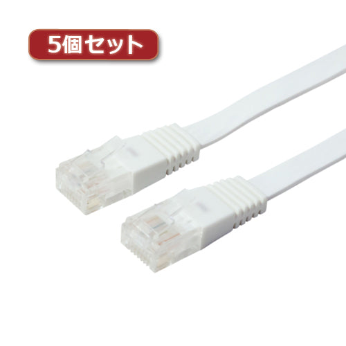 5個セット ミヨシ カテ5eストレートLANケーブル フラットタイプ 幅7.2mm 厚さ1.5mm ホワイト 3m ZLN-FL03WHX5