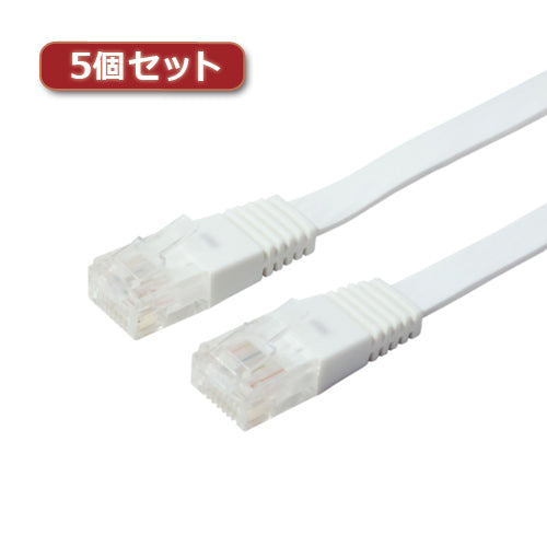 5個セット ミヨシ カテ5eストレートLANケーブル フラットタイプ 幅7.2mm 厚さ1.5mm ホワイト 5m ZLN-FL05WHX5