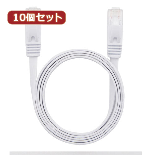 10個セット LANケーブル フラット CAT6 1m 白 AS-CAPC011X10