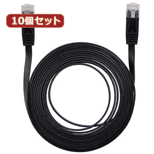 10個セット LANケーブル フラット CAT6 3m 黒 AS-CAPC003X10