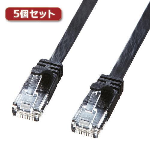 5個セット サンワサプライ カテゴリ6高屈曲フラットLANケーブル KB-FL6FA-05BKX5