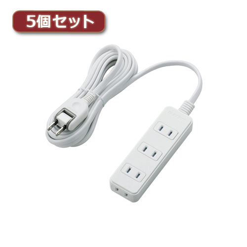 5個セットエレコム 電源タップ(雷ガード・ほこりシャッター) T-KST02-22430WH T-KST02-22430WHX5
