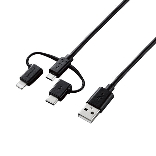 5個セット エレコム スマートフォン用USBケーブル/3in1/microUSB+Type-C+Lightning/0.3m/ブラック MPA-AMBLCAD03BKX5