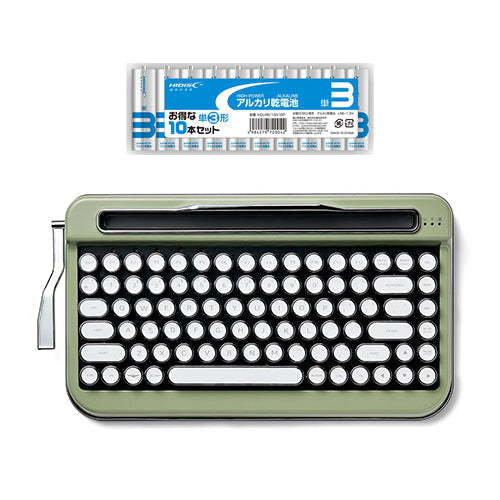 AJAX タイプライター風キーボードPENNA(ペナ) Olive Green + アルカリ乾電池 単3形10本パックセット PNADOG+HDLR6/1.5V10P