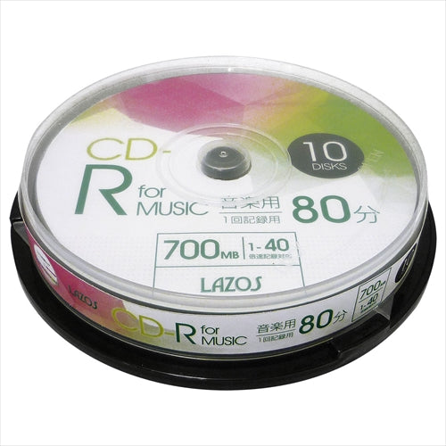 400枚セット(10枚X40個) Lazos 音楽用CD-R  L-MCD10PX40