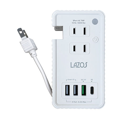 【5個セット】 Lazos マルチ電源タップ ホワイト2 L-PSAC-W2X5