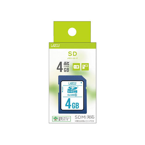 【20個セット】 Lazos SDHCメモリーカード 4GB CLASS6 紙パッケージ L-B4SDH6X20