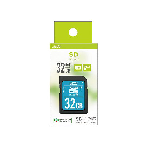 【20個セット】 Lazos SDHCメモリーカード 32GB CLASS10 紙パッケージ L-B32SDH10-U1X20