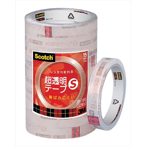 【10巻入×5セット】 3M Scotch スコッチ 超透明テープS 工業用包装 10巻入 15mm 3M-BK-15NX5