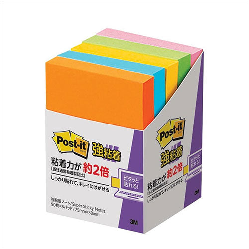 【5個×5セット】 3M Post-it ポストイット 強粘着ノート ネオンカラー 混色 5個入 3M-656-5SSANX5