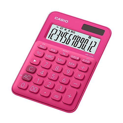 【5個セット】 カシオ計算機 カラフル電卓 ミニジャストタイプ ビビットピンク MW-C20C-RD-NX5