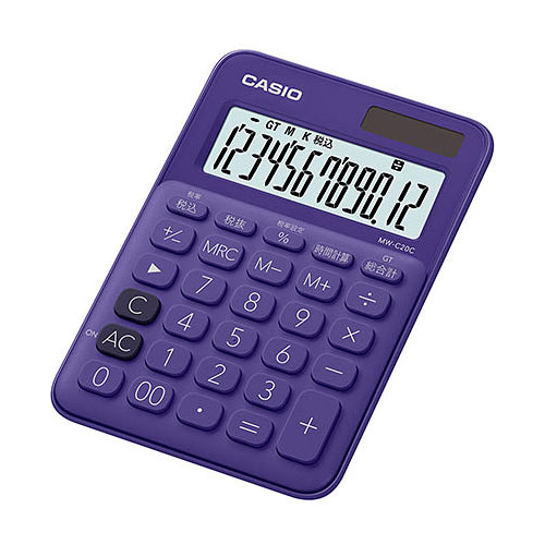 【5個セット】 カシオ計算機 カラフル電卓 ミニジャストタイプ パープル MW-C20C-PL-NX5