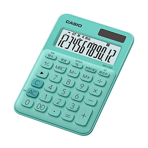 【5個セット】 カシオ計算機 カラフル電卓 ミニジャストタイプ ミントグリーン MW-C20C-GN-NX5