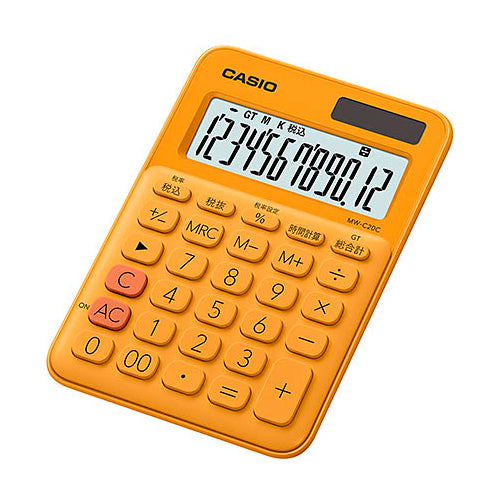 【5個セット】 カシオ計算機 カラフル電卓 ミニジャストタイプ オレンジ MW-C20C-RG-NX5