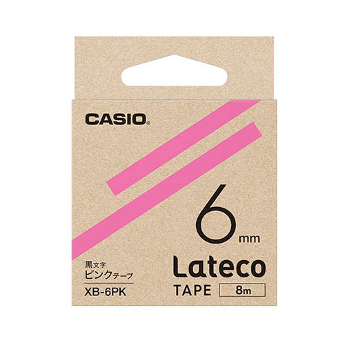【5個セット】 カシオ計算機 Lateco 詰め替え用テープ 6mm ピンクテープ 黒文字 XB-6PKX5