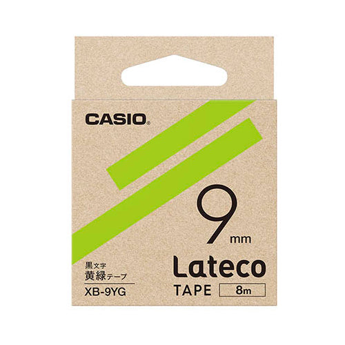 【5個セット】 カシオ計算機 Lateco 詰め替え用テープ 9mm 黄緑テープ 黒文字 XB-9YGX5