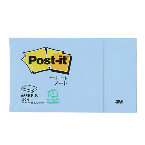 【10個セット】 3M Post-it ポストイット 再生紙 ノート ブルー 3M-655RP-BX10