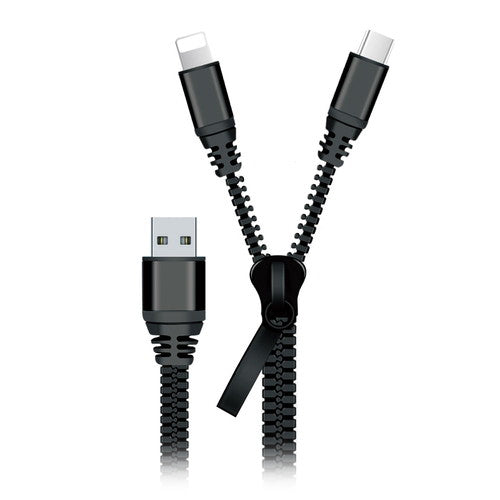 【5個セット】 日本トラストテクノロジー JTT ジッパーケーブル Type-C & iOS ブラック ZIP-2IN1-BKX5