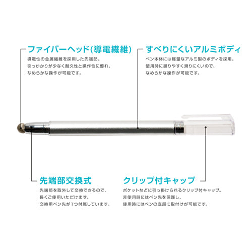 【5個セット】 ミヨシ 先端交換式タッチペン 導電繊維タイプ シルバー STP-L01/SLX5
