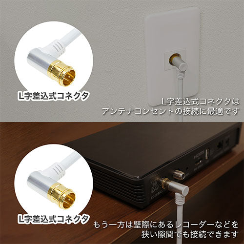 【5個セット】 HORIC ホーリック アンテナケーブル 7m ホワイト アルミヘッド 両側L字差込式コネクタ AC70-683WHX5
