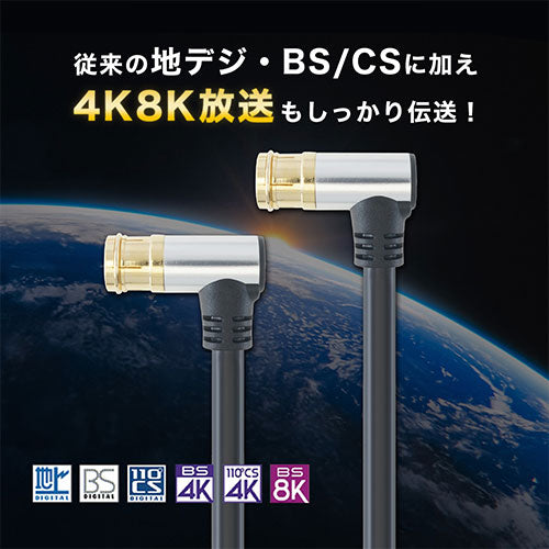 【5個セット】 HORIC ホーリック アンテナケーブル 10m ブラック アルミヘッド 両側L字差込式コネクタ AC100-686BKX5