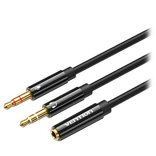 【10個セット】 VENTION 2×3.5mm Male to 4 Pole 3.5mm Female オーディオケーブル 0.3m Black ABS Type BB-5060X10