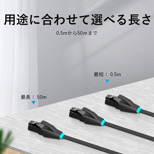 【10個セット】 VENTION Cat.6 UTP 薄型LANケーブル 5m Black IB-3956X10
