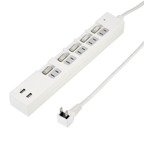 5個セット YAZAWA 個別スイッチ付5AC2USB3.4A2mホワイト Y02KS752WH2UX5