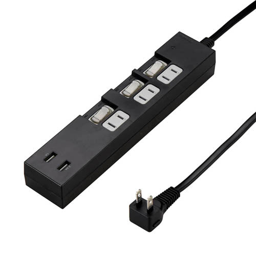 5個セット YAZAWA 個別スイッチ付3AC2USB3.4A2mブラック Y02KS532BK2UX5