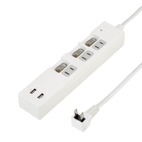 5個セット YAZAWA 個別スイッチ付3AC2USB3.4A2mホワイト Y02KS532WH2UX5