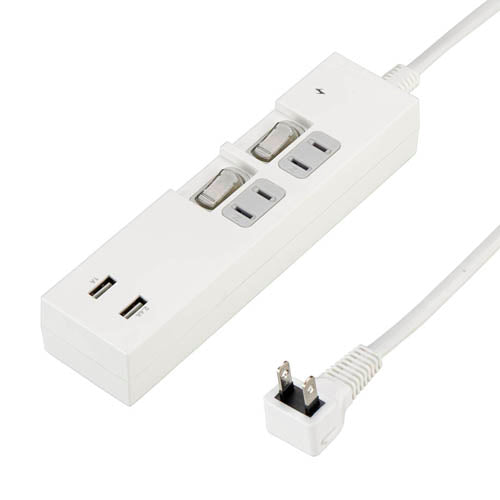 5個セット YAZAWA 個別スイッチ付2AC2USB3.4A2mホワイト Y02KS422WH2UX5