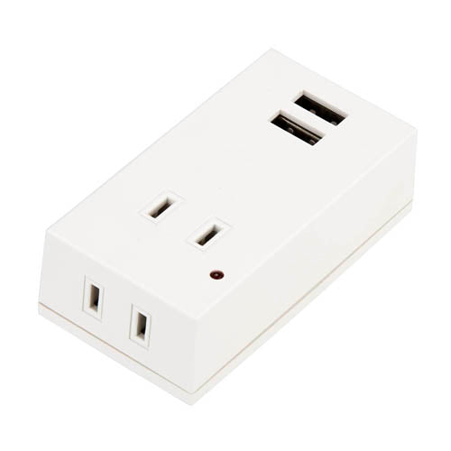 5個セット YAZAWA 雷ガード付フロントタップ型2AC+2USB2.1Aホワイト Y02FSK400WH2UX5