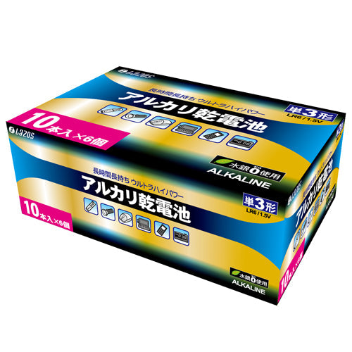 960本セット(60本X16箱) Lazos アルカリ乾電池 単3形 B-LA-T3X10X16