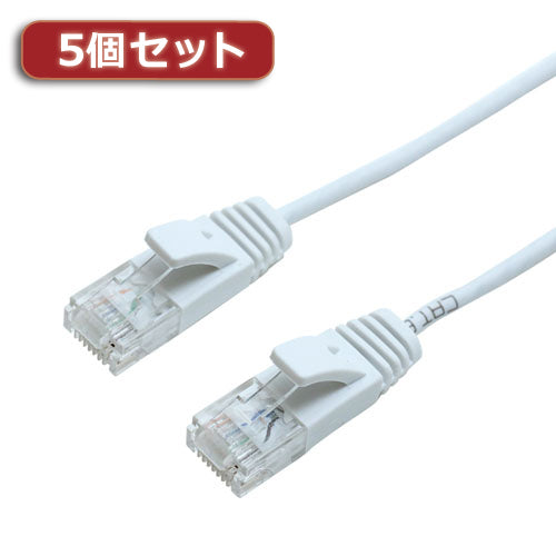 5個セット ミヨシ CAT6AストレートLANケーブル スリムタイプ 0.5m ホワイト TWH-6A5WHX5