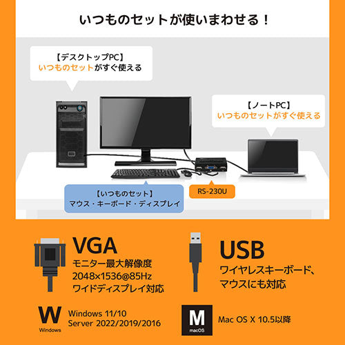 ラトックシステム VGAパソコン切替器(2台用) RS-230U