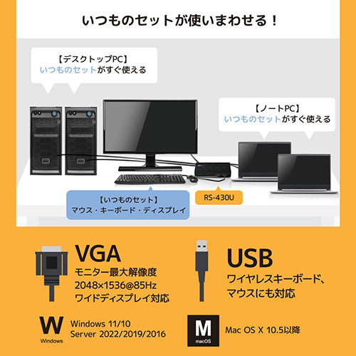 ラトックシステム VGAパソコン切替器(4台用) RS-430U