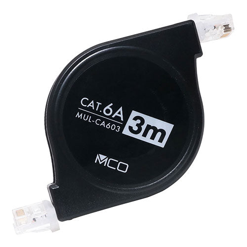 ミヨシ コードリールCAT.6A LANケーブル 3mブラック MUL-CA603/BK
