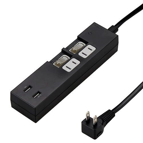 YAZAWA 個別スイッチ付2AC2USB3.4A2m ブラック Y02KS422BK2U