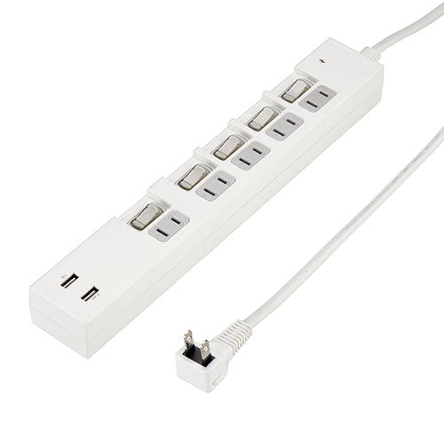 YAZAWA 個別スイッチ付5AC2USB3.4A2m ホワイト Y02KS752WH2U