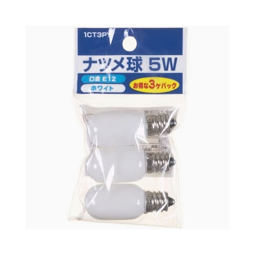 YAZAWA　ナツメ球 E12 5W 白 3個パック　1CT3PY
