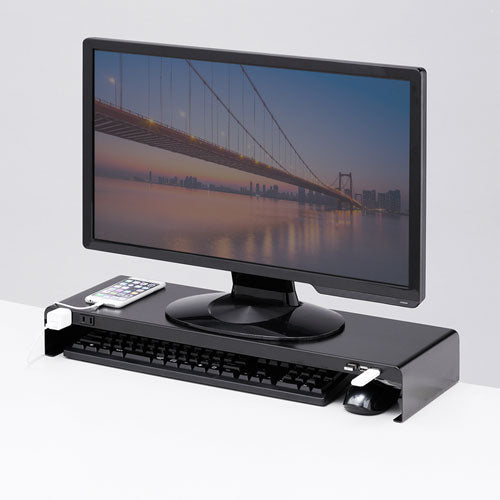 サンワサプライ 電源タップ+USBポート付き机上ラック(W600×D200 ブラック) MR-LC202BKN