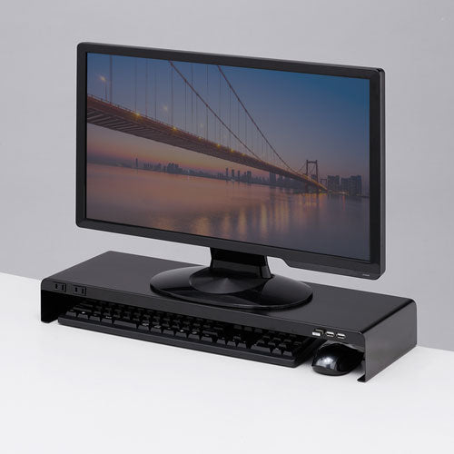 サンワサプライ 電源タップ+USBポート付き机上ラック(W600×D200 ブラック) MR-LC202BKN