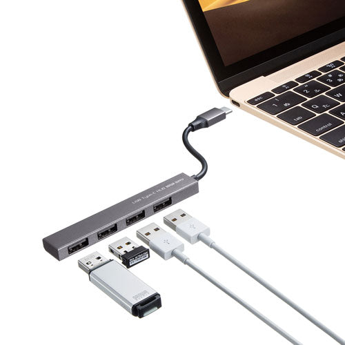 サンワサプライ USB Type-C USB2.0 4ポート スリムハブ USB-2TCH23SN