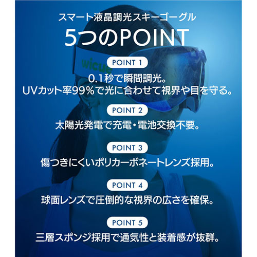 ウィキューダイレクト WiCUE 0.1秒瞬間調光スキーゴーグル スマート液晶 ブラック VR2101-BK